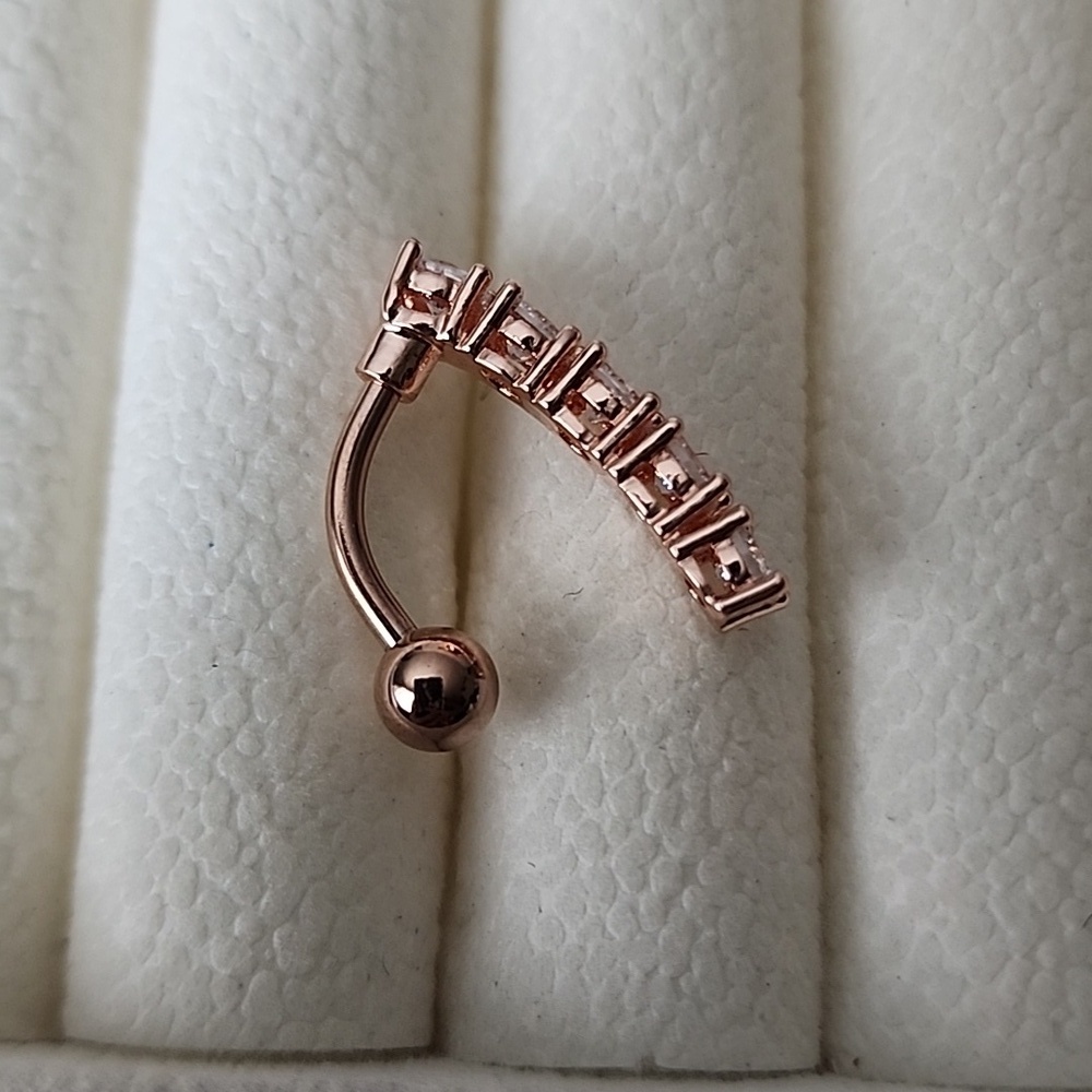 BELLY BUTTON RING Surgical STEEL 14G CZ ROSE GOLD - Picture 2 of 5